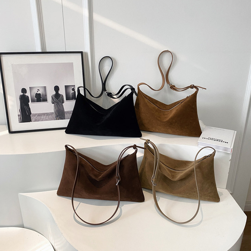 Brand Vintage Suede Lady Tote Bag New Large Capacity Commute Shoulder High-end Crossbody Bags Fashion Design Coffee Underarm Bag