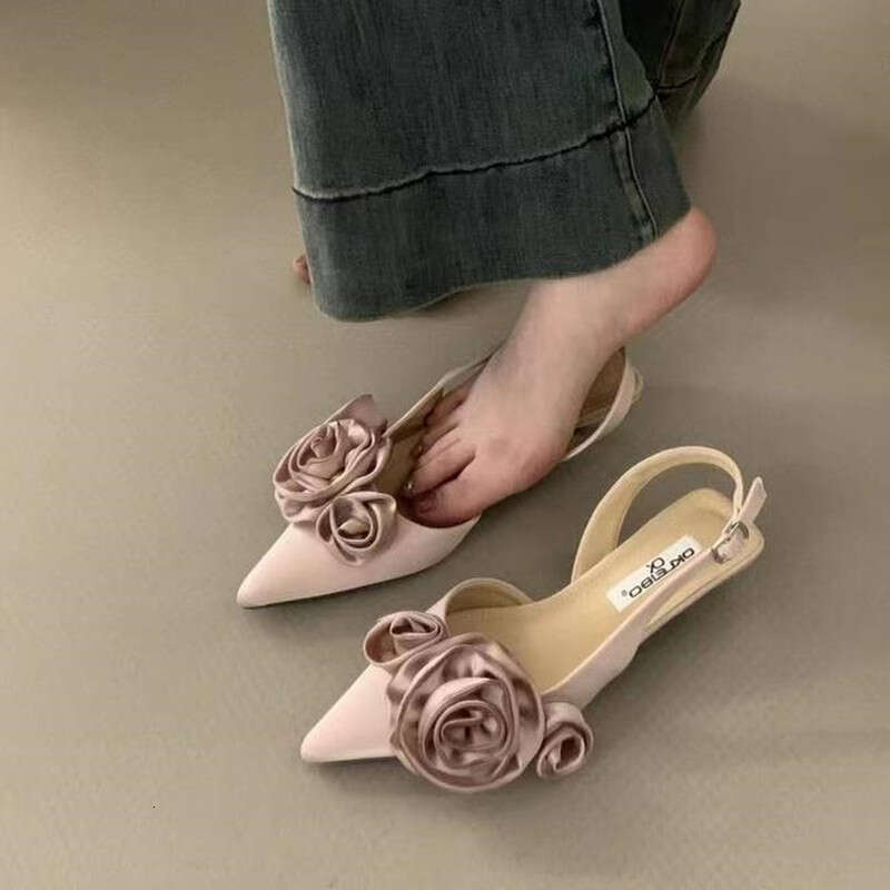 Women Sandal Fashion Flower Ladies Elegant Dress Slingback Shoes Thin Low Heel Dress Mules Pumps