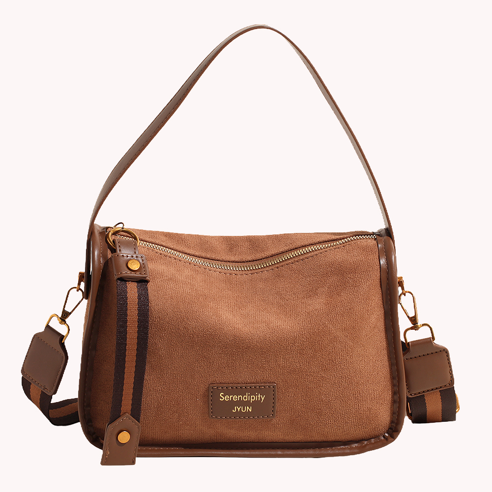 Women Suede Crossbody Bag Adjustable Strap Handbag Multiple Pocket Underarm Bag Zipper for Work Travel