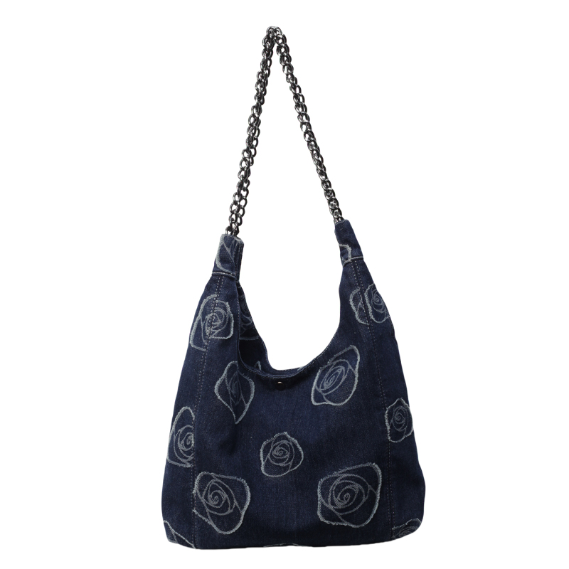 Women Denim Casual Underarm Bag Large Capacity Stylish Shoulder Purse Hasp Closure Retro Hobo Bag Chain Strap Trendy Tote Purse