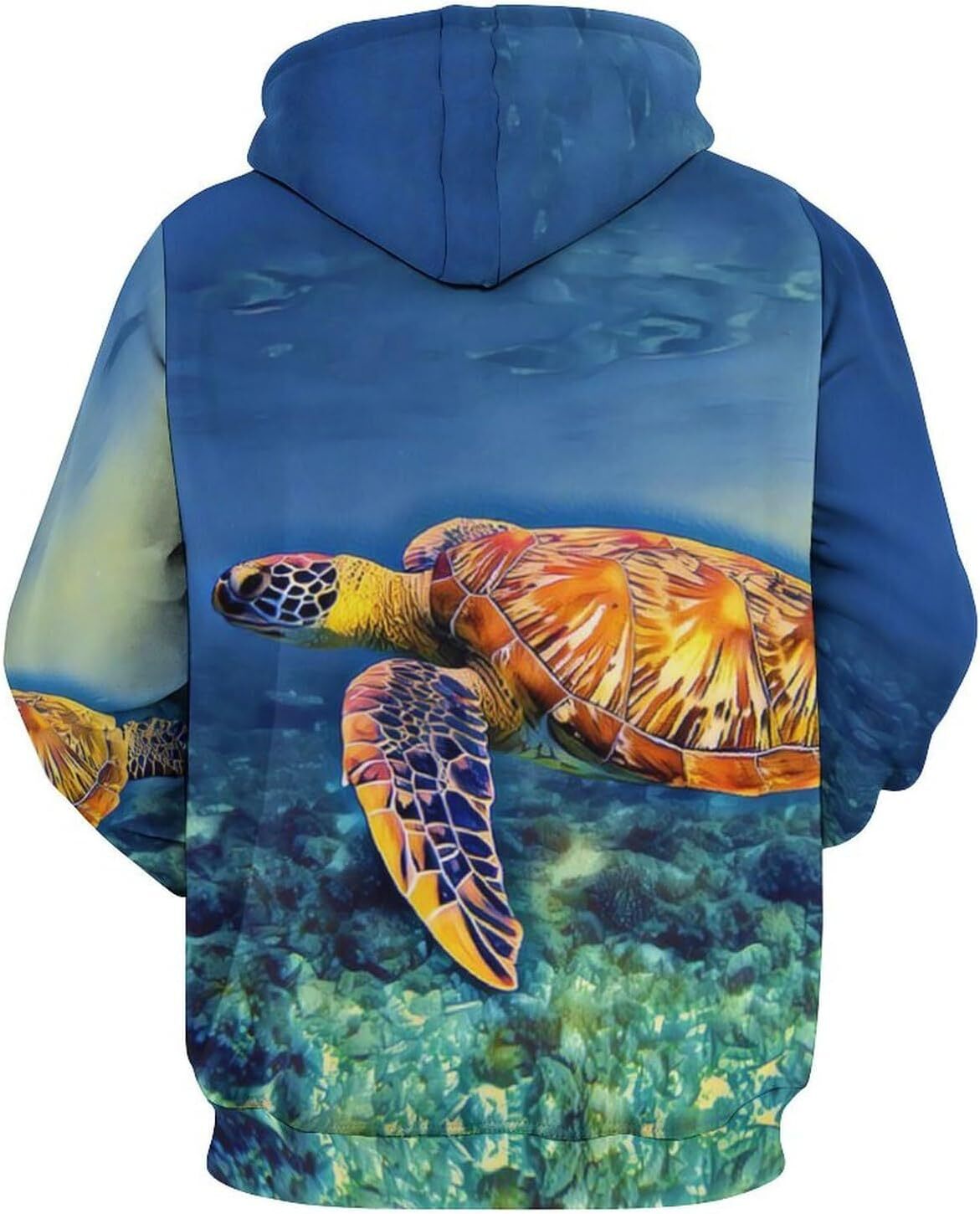 Hoodie for Mens Womens Sea Turtle in Blue Sea Water Hoodies for Men 3D Print Pullover Hooded Drawstring Loose Sweatshirt with Big Pockets Graphic