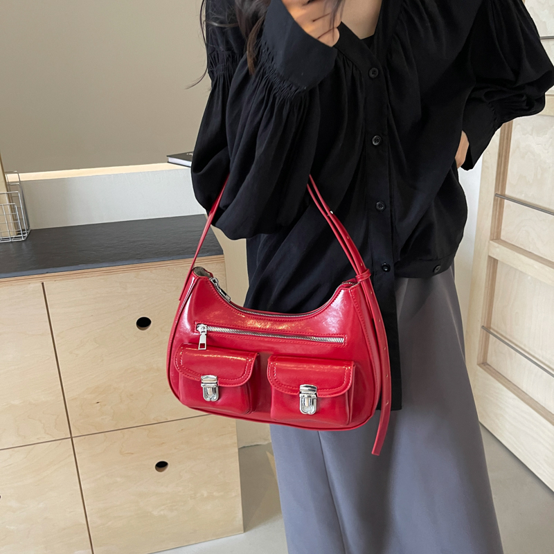Women Stylish Crossbody Bag Large Capacity PU Underarm Bag Casual Satchel Bag Adjustable Strap Multi-pockets Outdoor Travel Bag