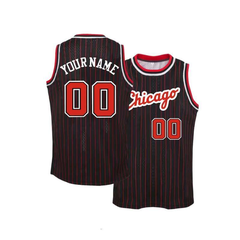 2025 Custom Name&Number Men's Basketball Jersey Embroiedred Sportswear Sleeveless Breathable Black Red Stripe Mesh Vest Chicago