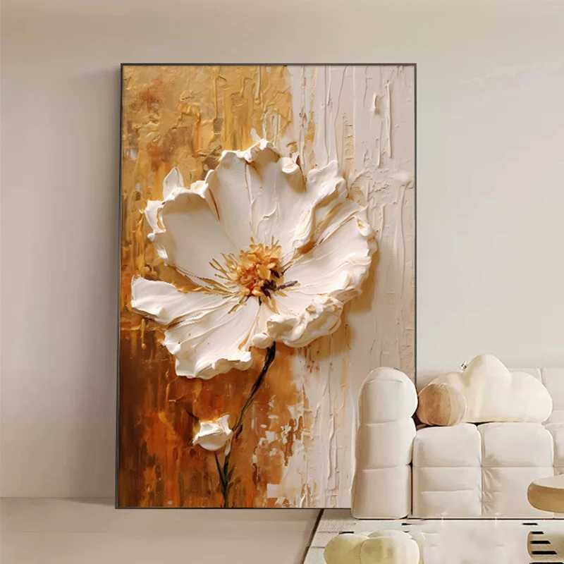 White oil paintings on canvas luxurious floral posters and printed floral wall art porch living room decorations X241107