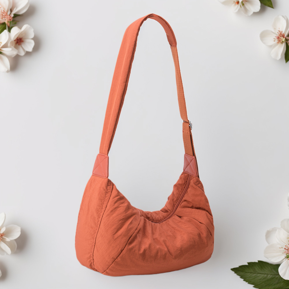 Crossbody Bag for Women Solid Color Dumpling Bag Nylon with Zipper Hobo Bag Inner Pocket Handbag Commuting Travel Bag