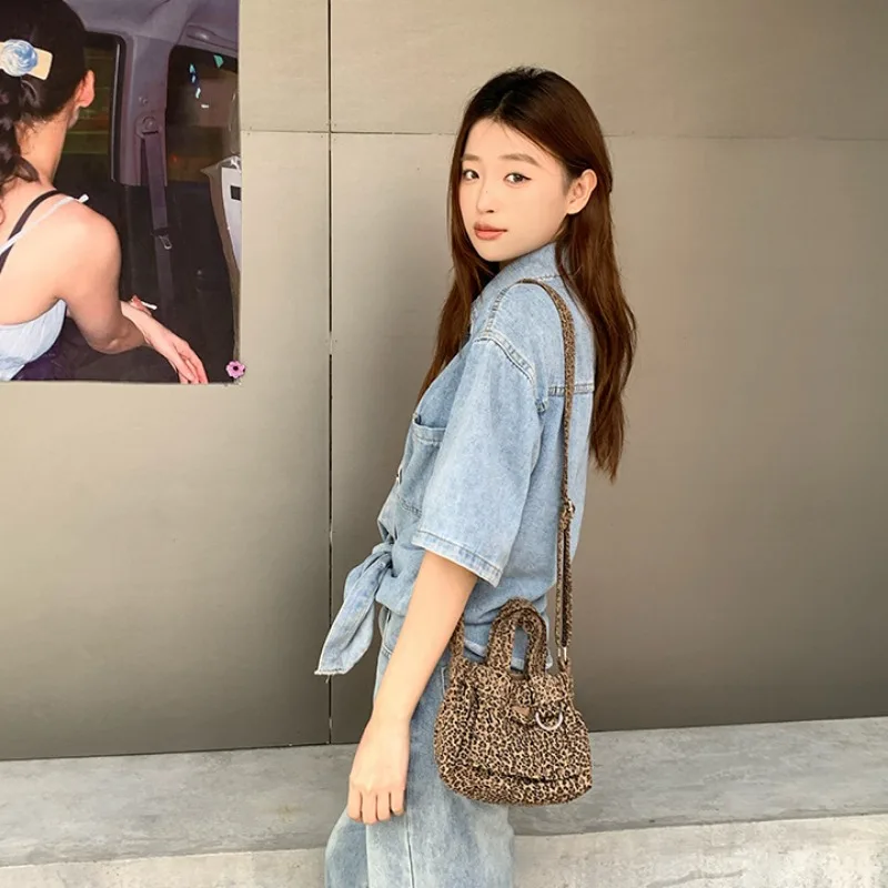 Fashion Woman Leopard Print Small Crossbody Bags Female Canvas Shoulder Bag Summer Handbags for Women 2024 Designer Luxury