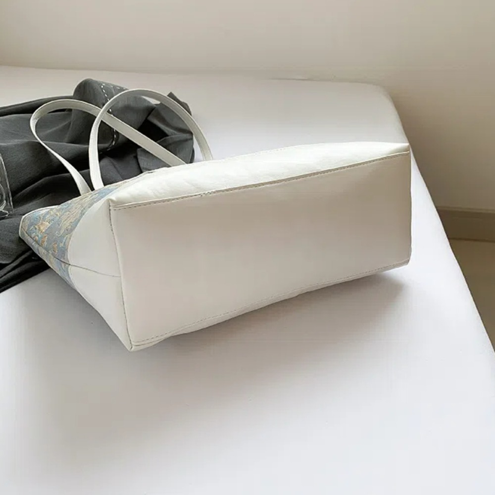 High-end Zipper Embroidered Tote Bag Printed Large Capacity Satin Shoulder Bag Chinese Style Soft PU Ladies Handbag Travel