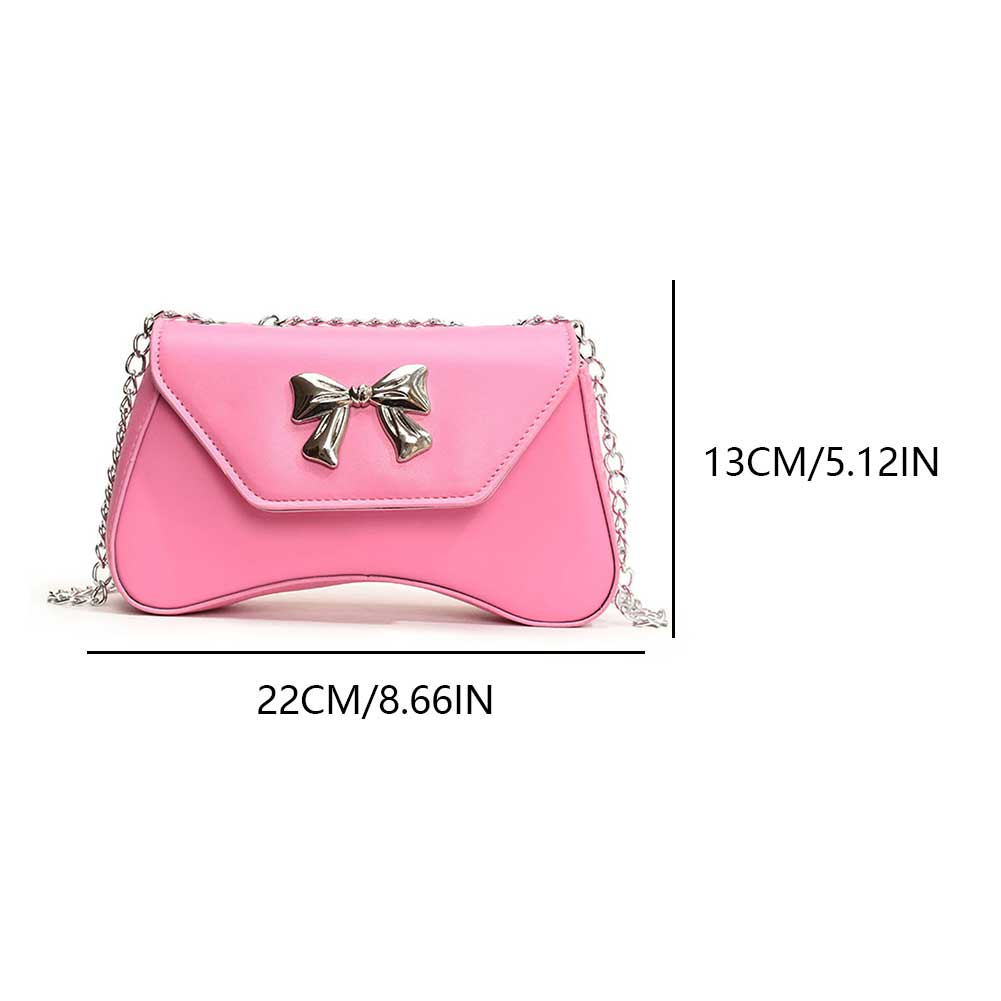 Women PU Bow Fashion Shoulder Bag Large Capacity Stylish Messenger Bag Solid Color Elegant Handbag Chain Strap Travel Sling Bag