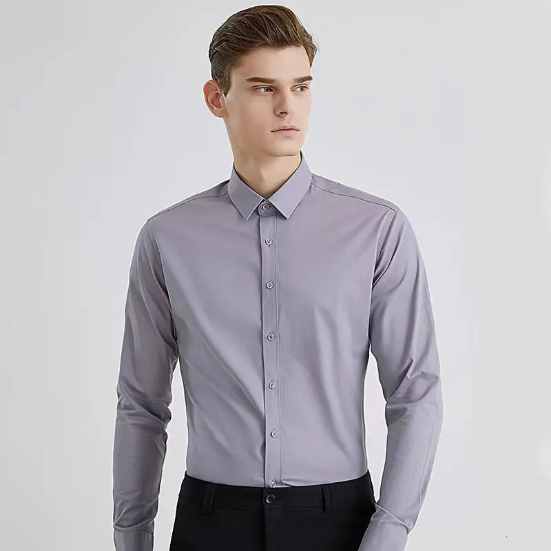 Mens dress long sleeved workwear thin iron free breathable high-quality business casual slim fit 241108
