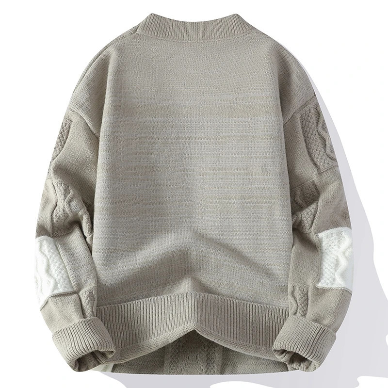 Winter Warm Casual Pullover Sweater Colorblock Hip-hop Men Streetwear Crewneck Knitted Fashion Autumn Knitwear Jumper 241108