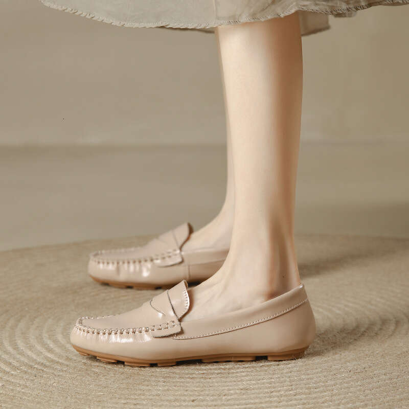 Spring Autumn Cow leather flats shoes woman round toe slip on loafers comfy ladies work shoes genuine leather moccasins women