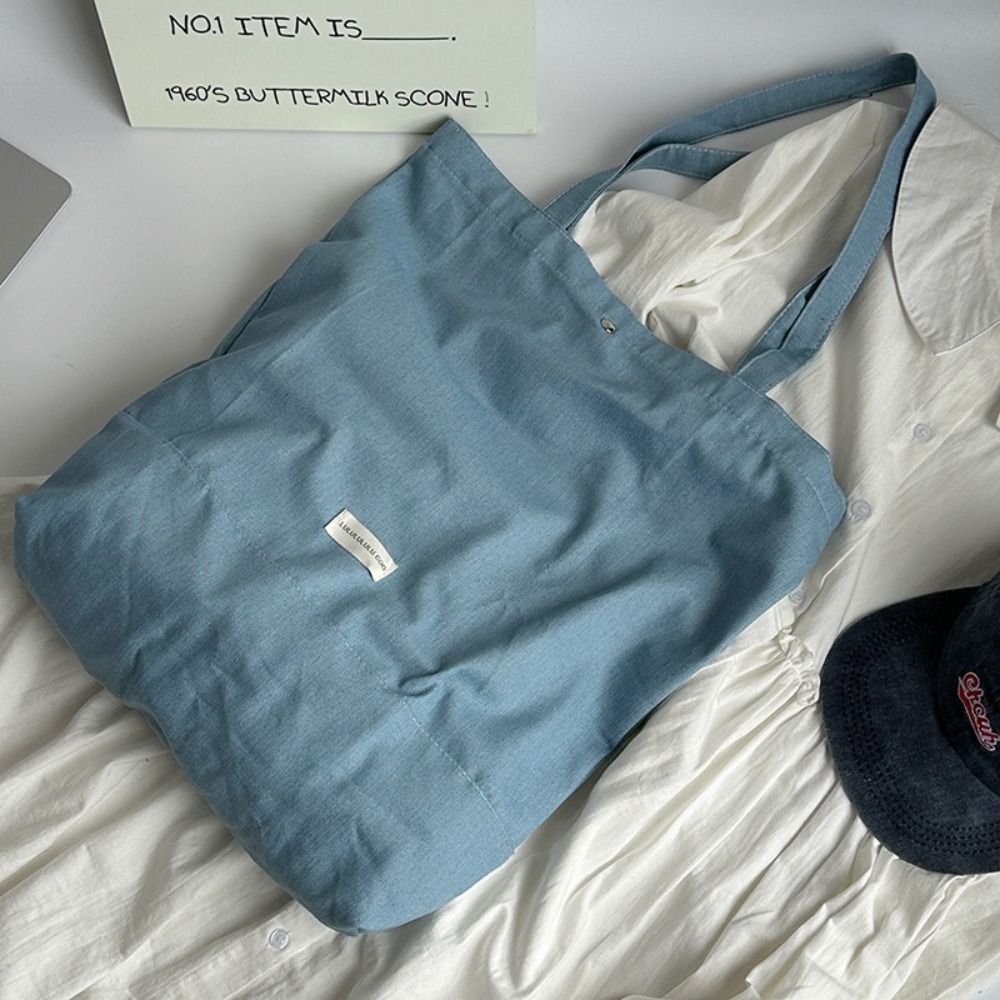 Leisure Commute Denim Cloth Bag Korean Style Letter Canvas Drawstring Shoulder Bag Fashion Large Capacity Denim Handbag Unisex