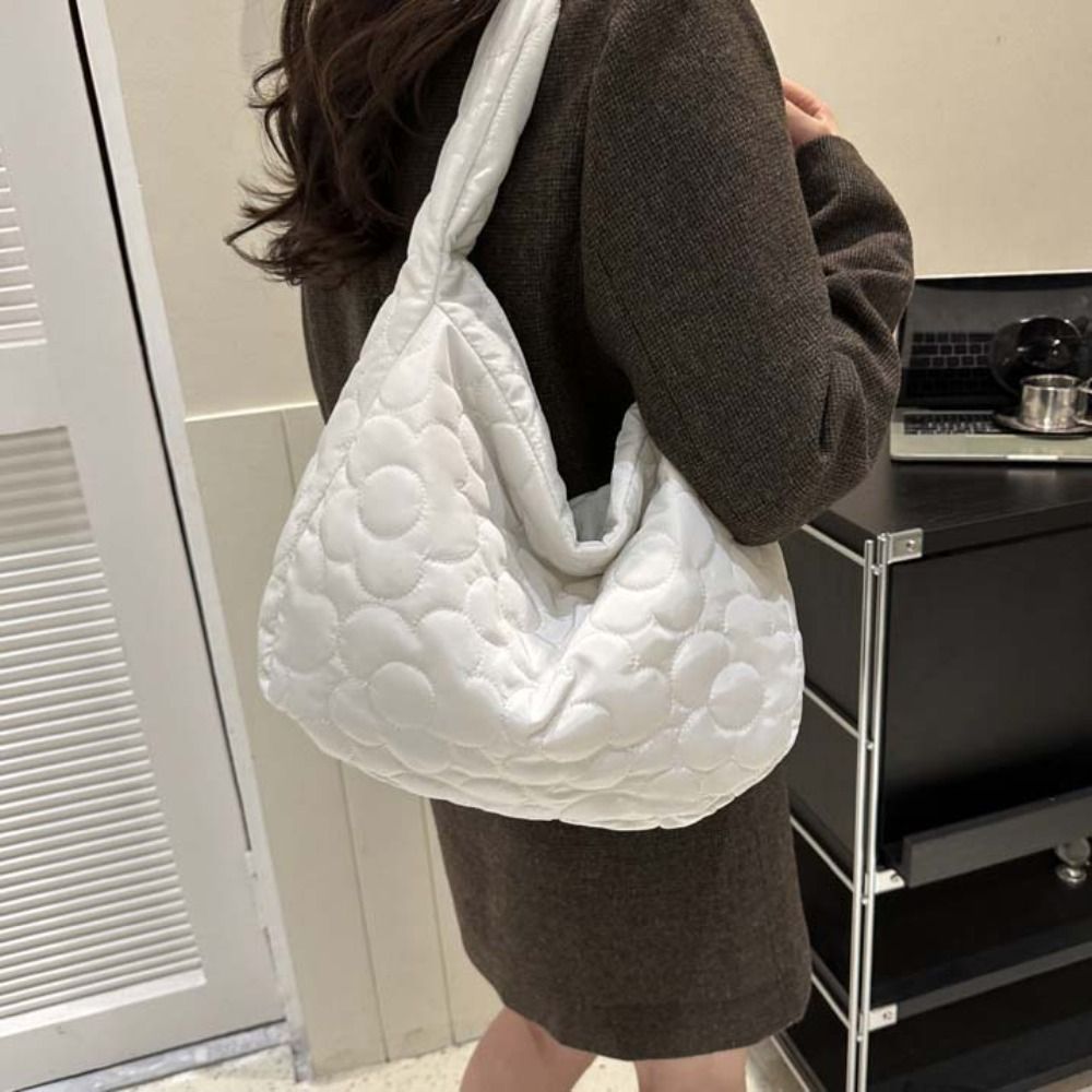 Solid Color Cloud Bubble Shoulder Bag Handbag Large Capacity Space Cotton Underarm Bag Tote Bag Shopping Bag Flower Message Bag