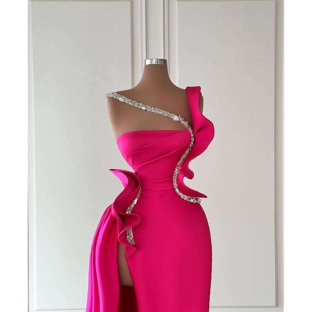 Fashion Sequined Beading Prom Crystal Side Split Or Length Party Gowns Exquisite Pleat Sweep Train Evening Dress 6660311