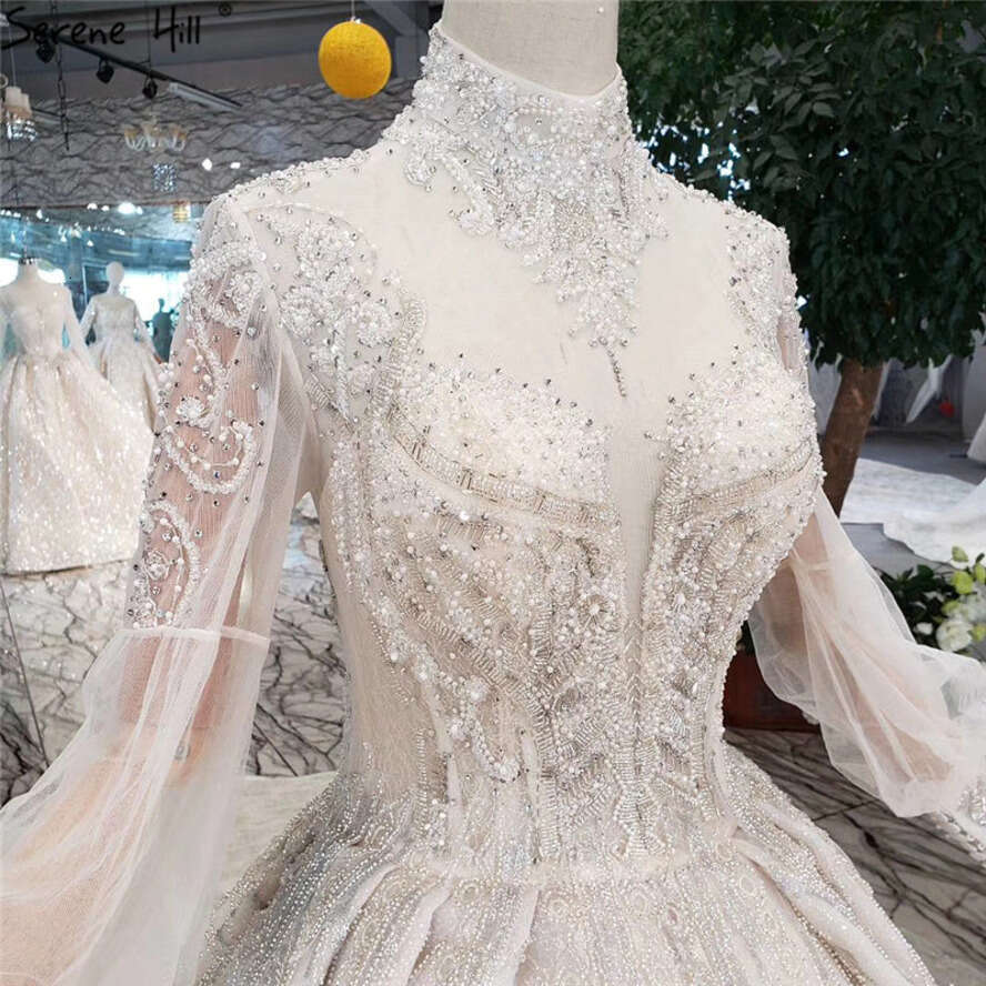 SERENE HILL High-End Handmade Lantern Sleeves Wedding Dress 2025 High Neck Elegant Bride Gown Real Photo Custom Made