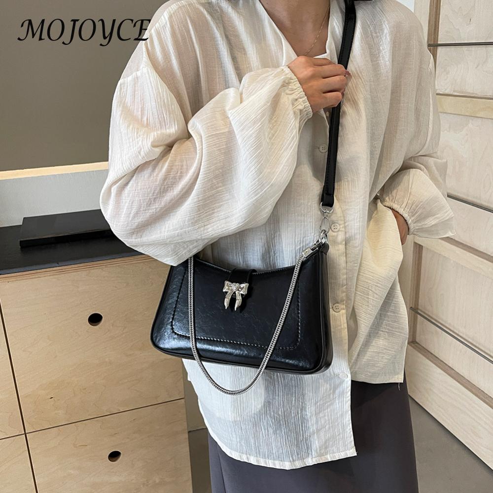 Fashion Bowknot Crossbody Bag PU Leather Clutch Tote HandBag Zipper Closure Underarm Bag for Women Work Shopping Travel