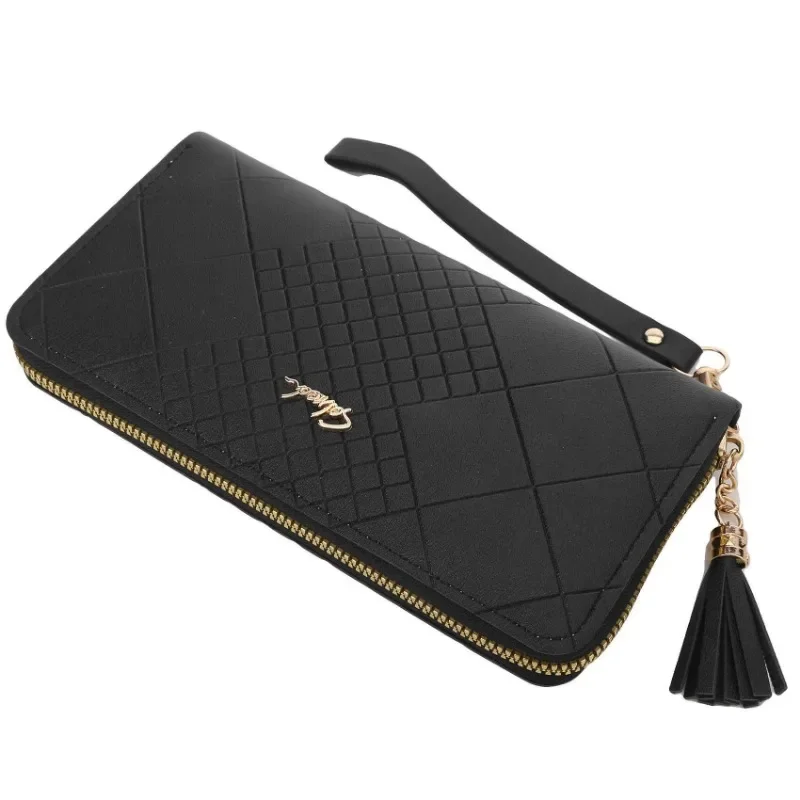 Embossed Solid Color Multi Slot Change Bag with Long Women Wallet in Hand