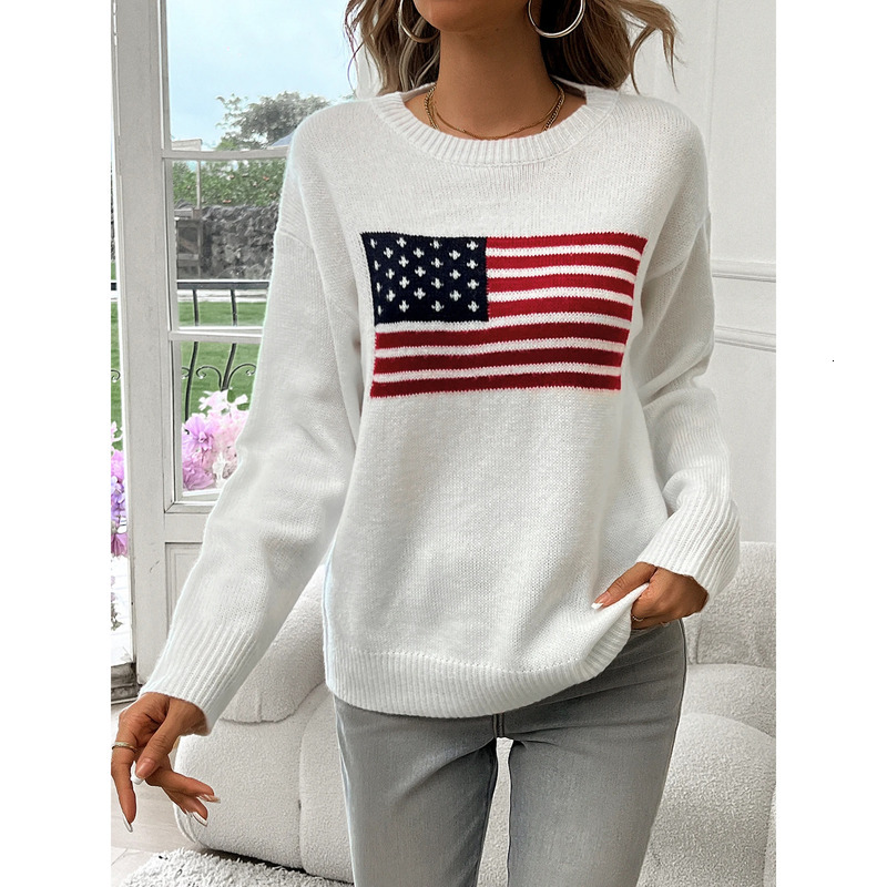 2025 New American Flag Designer Outdoor Casual Round Neck Long Sleeve Hoodie Women's Sweater