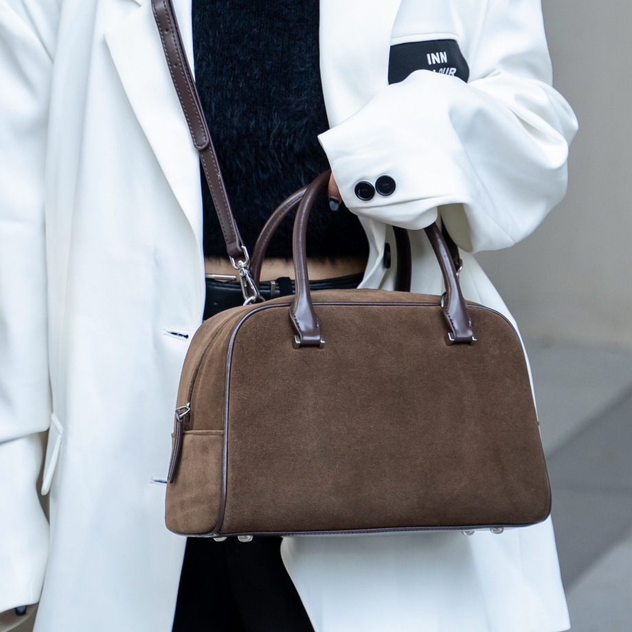 Suede Boston Bags Women Retro Luxury Designer Handbags Brushed Cowhide Leather Shoulder Crossbody Bags for Fall Winter 2024 New