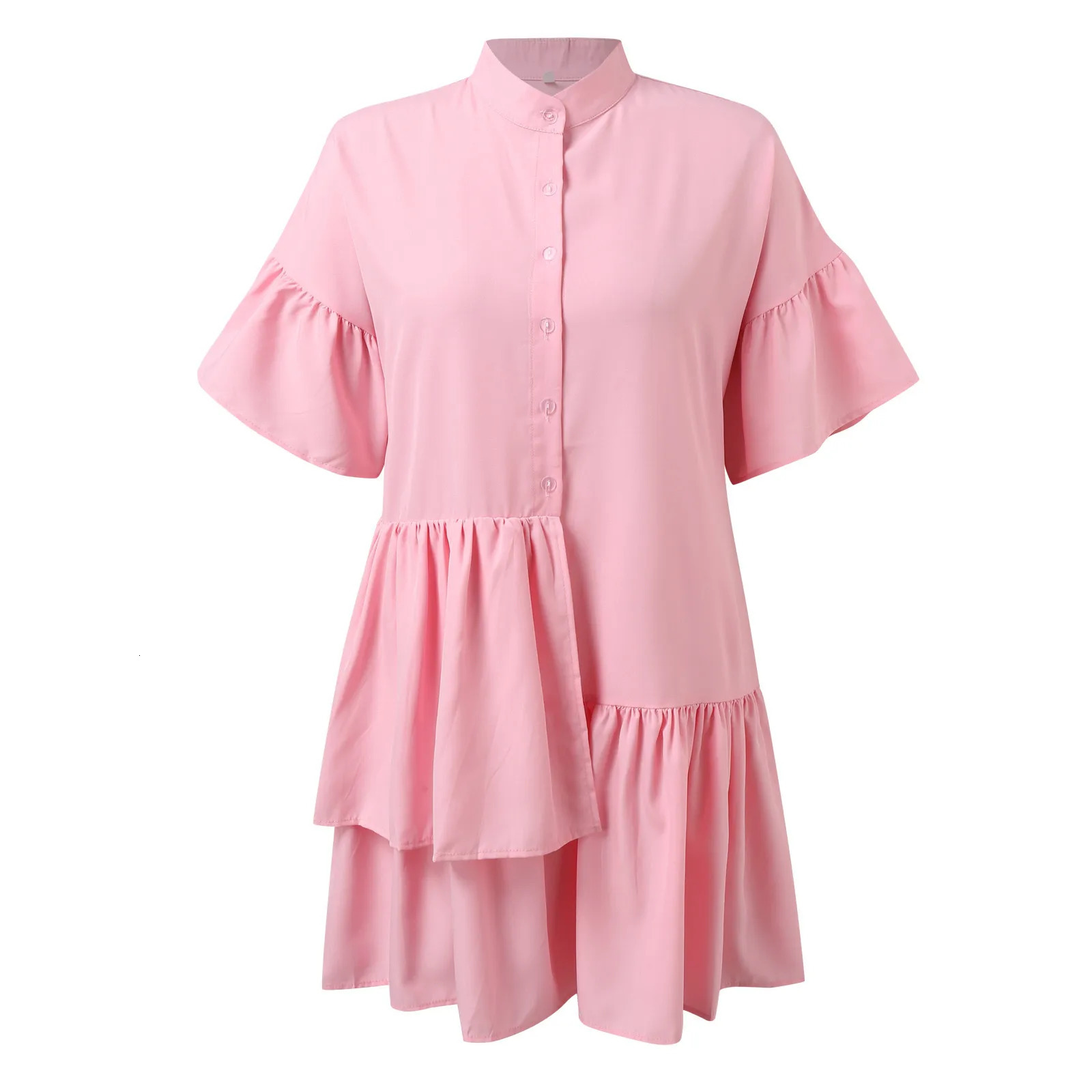 Half Sleeve Ladies Dress Tiered Ruffle Layer Summer Dresses Single Breasted Cuff Casual For Fine Women Vestidos 240408