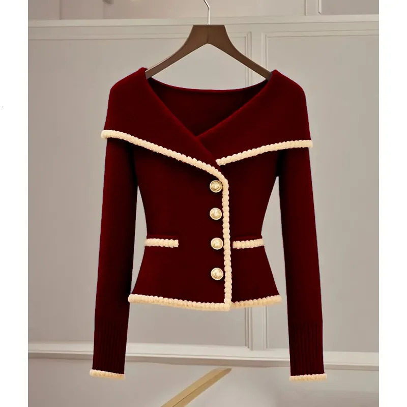 Autumn Winter Womens Sweater Knitwear Fashion Loose Casual Cardigan Button Turndown Collar Blue Outerwear Female 241108