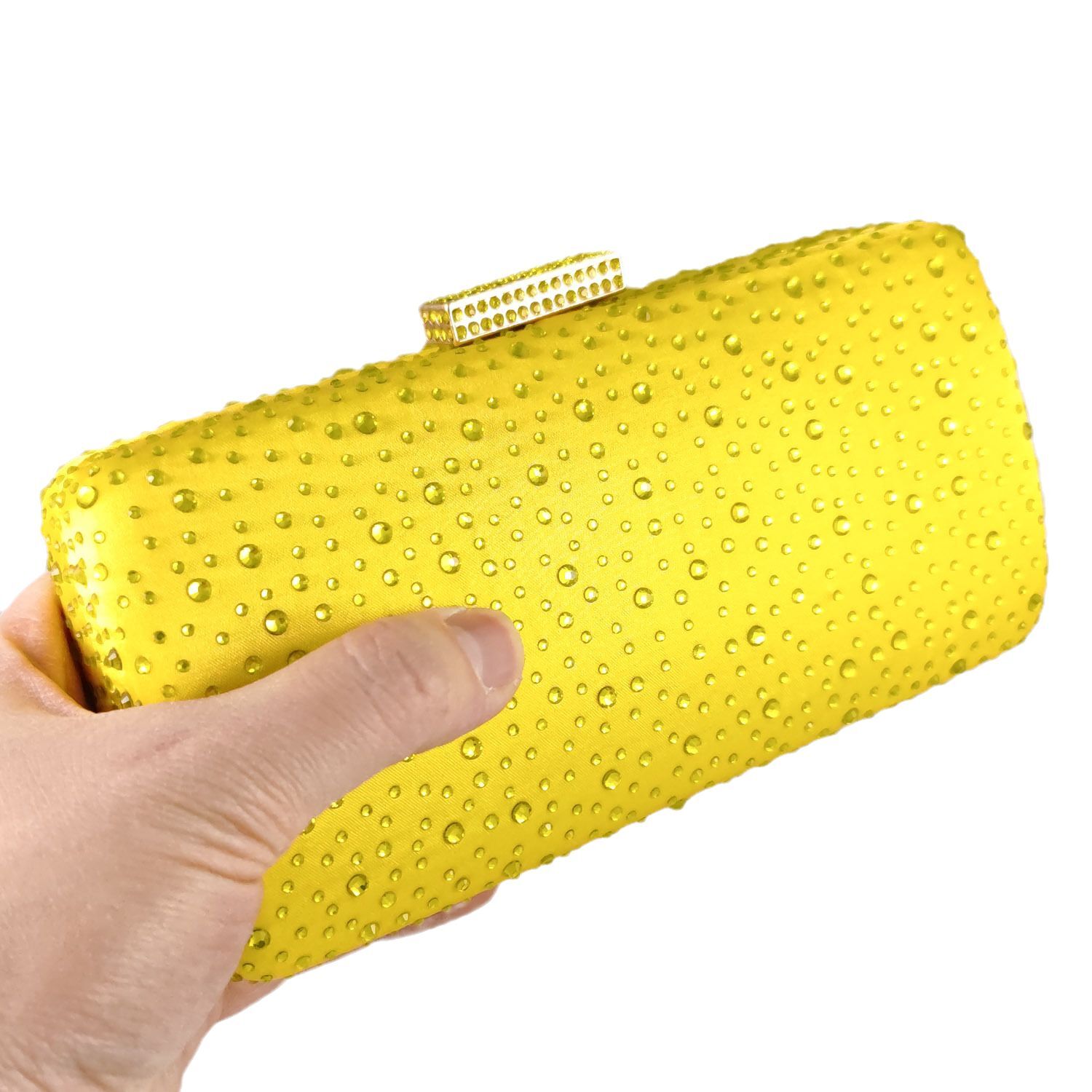 Boutique De FGG Women Yellow Crystal Evening Bags Wedding Party Rhie Purses and Handbags Bridal Box Clutch Bag
