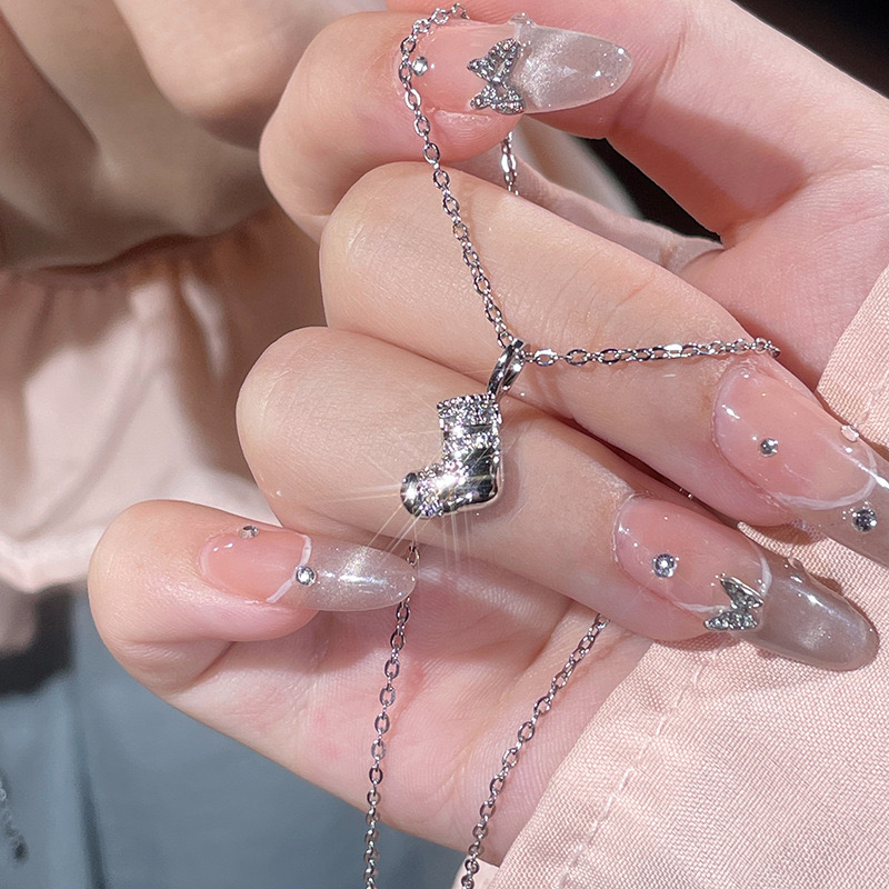 Festive Christmas Socket Necklace with Sparkling Zirconia Detail - Unique Gift Idea for Her