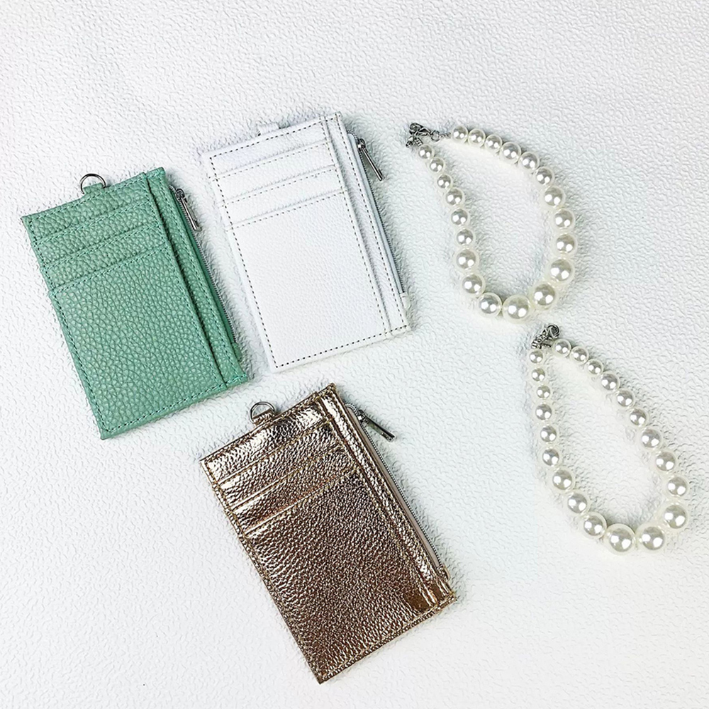 Ultra-thin PU Leather Card Holder Fashion Multi-Slot Coin Pocket Card Case Mini Short Envelope Women Wallet With Pearl Pendant