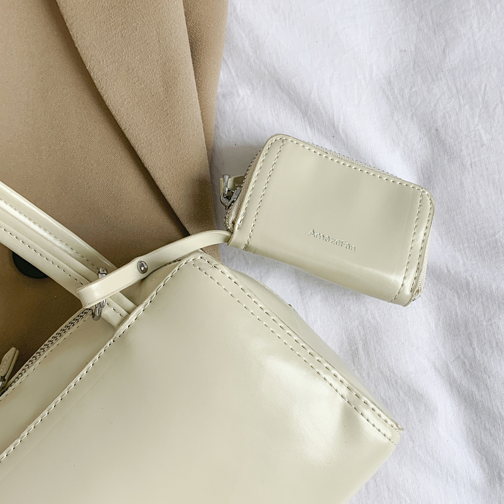 Women Simple Tote Bag PU Leather Elegant Underarm Bag Solid Color Casual Armpit Bag Leisure Bag with Matching Clutch Set