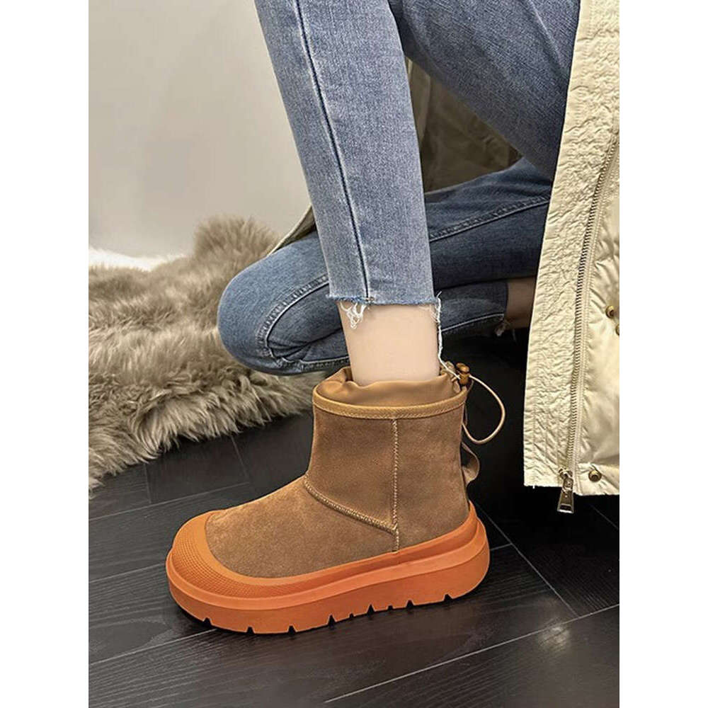 Winter Boots With Fur Flat Heel Round Toe Brand Women's Shoes Boots-Women Australia Plush Fashion Ladies Lolita