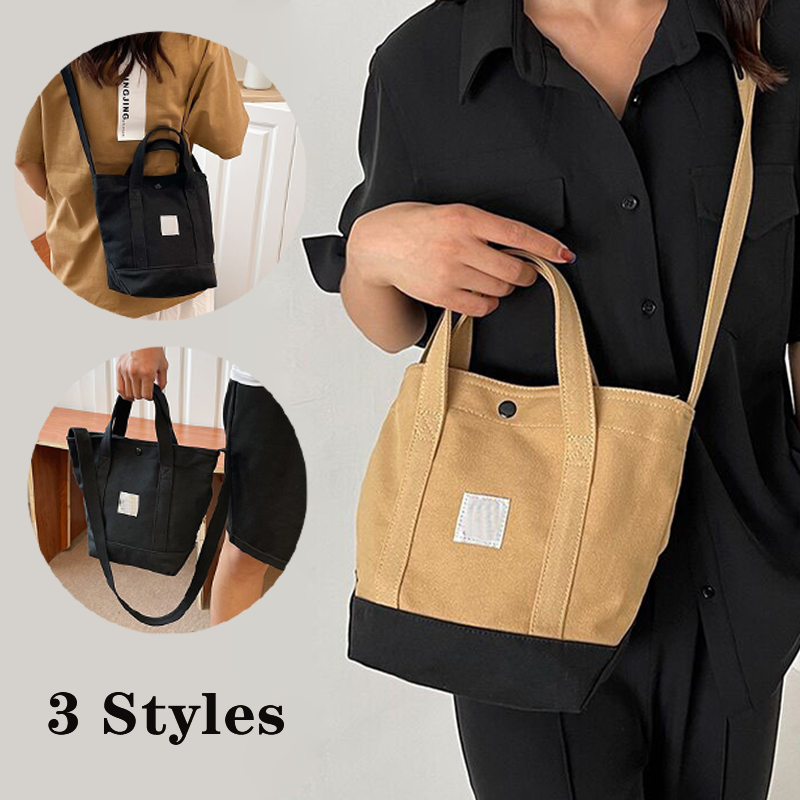 New Canvas Work Splicing Bag Handbag Bucket Bag Single Shoulder Tote Bag Fashion Slanting Cross Tide Women's Bags