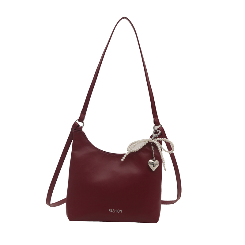 Women Fashion Shoulder Bag with Pendant Simple Tote Handbag Solid Color Shopping Sling Bag Female Commute Bag