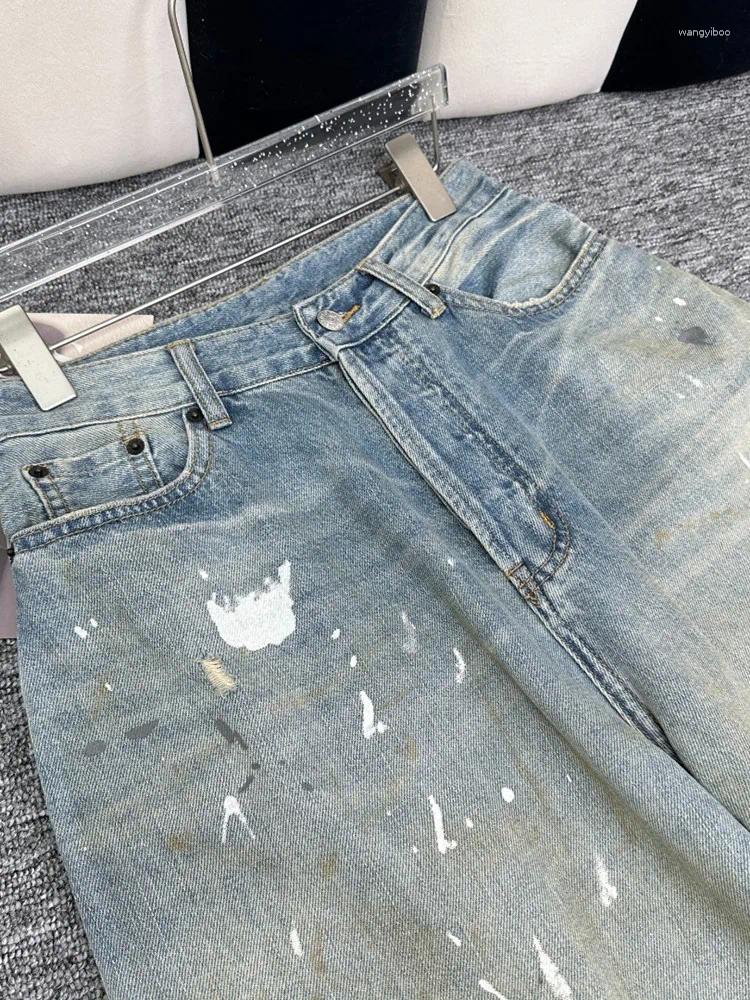 Women's Jeans Unisex Splash Ink Printed Graffiti Spring Summer 2024 Women And Men Distress Straight Loose Denim Wide Leg Long Pants