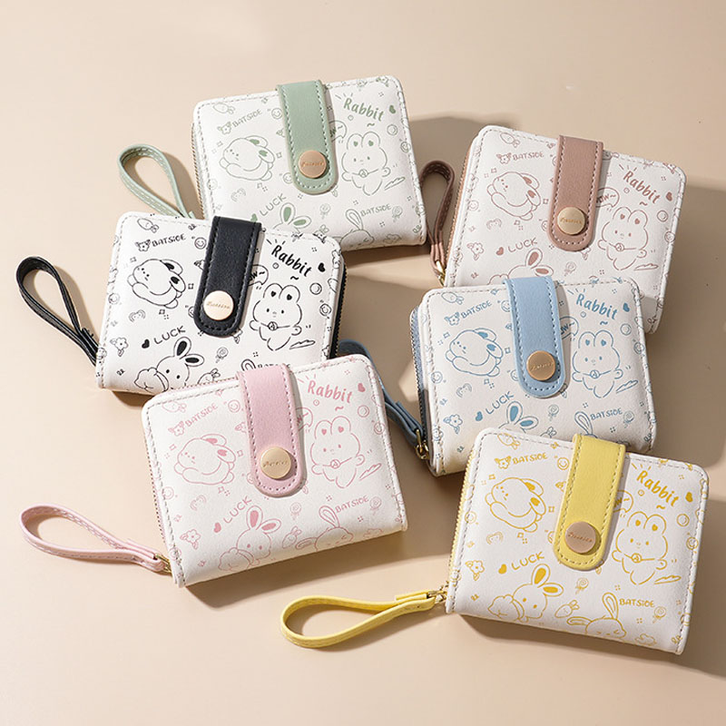 Japanese Cute Girls Wallet Short Student ID Bank Card Holder Money Bag Zipper Wallets For Women Key Storage Purse Coin Purse