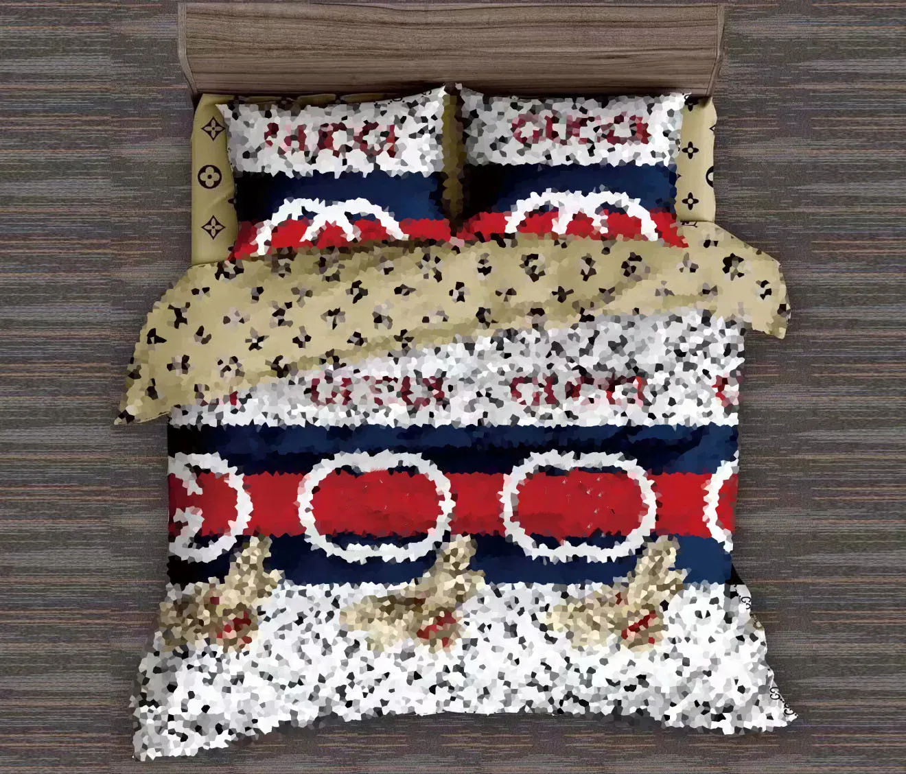Luxury Designer Classic Letter Logo Khaki dashed letter logo Printed Duvet Pillow Cover 4 pcs Set Pure Cotton Comfortable Bedding Decoration 1.8m 2m