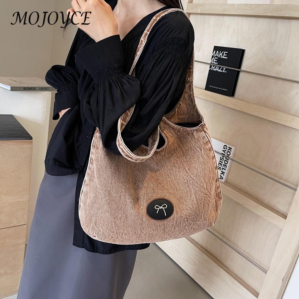 Women Denim Tote Bag Zipper Shoulder Bag Large Capacity Underarm Bag Handbag for Work Commuting