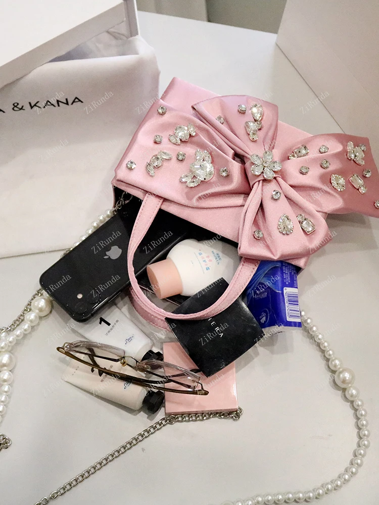 Design sense niche bow diamond-encrusted satin handbag bag shoulder crossbody new autumn