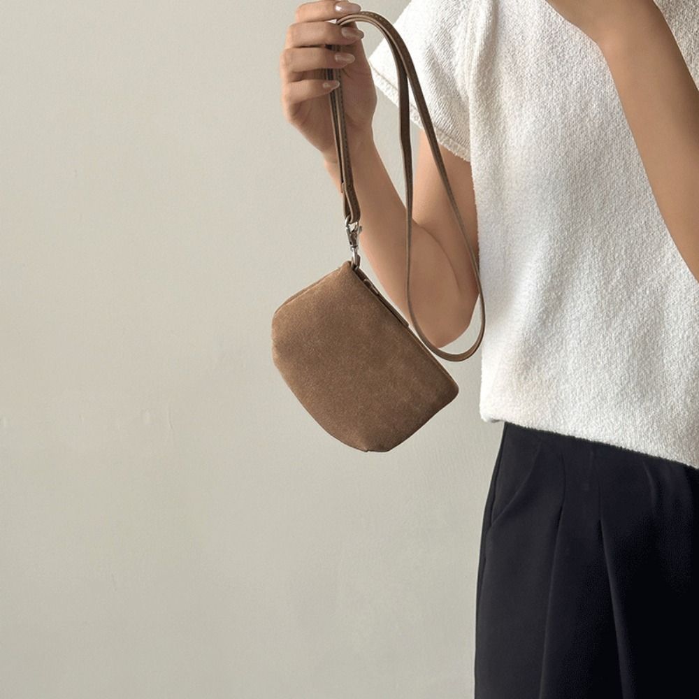 Luxury Design Soft Coin Purse Suede Retro Style Underarm Shoudler Bags Solid Color Crossbody Bags for Women