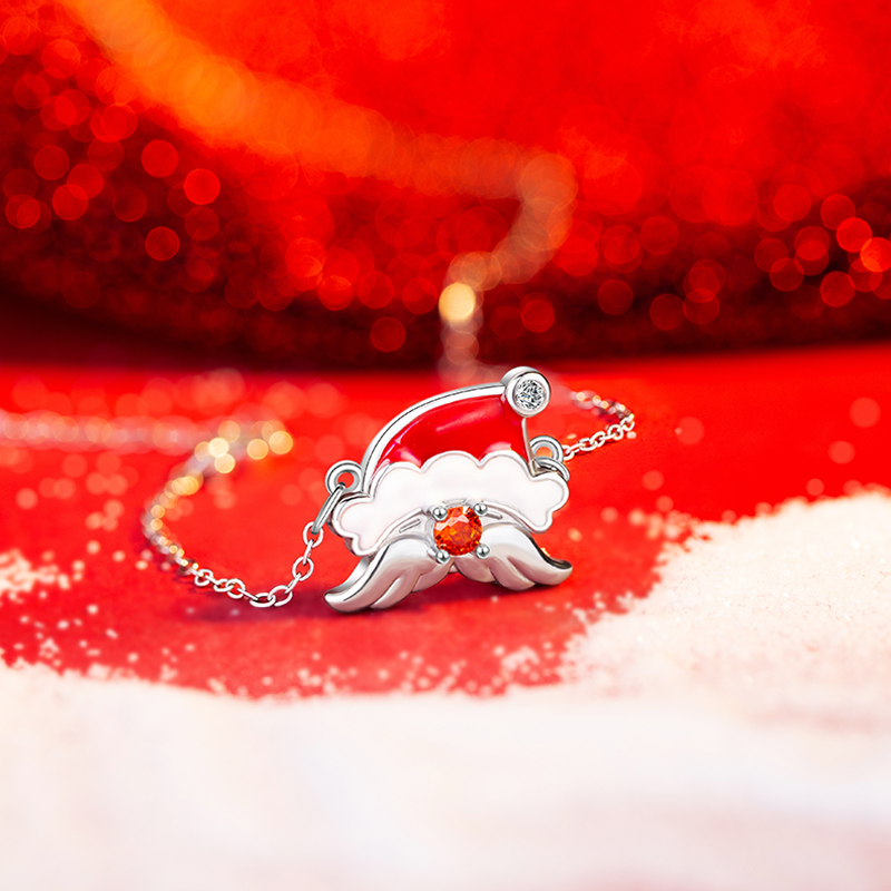 Women's Festive Christmas Collection Oil Drip Santa Hat Charms Necklace