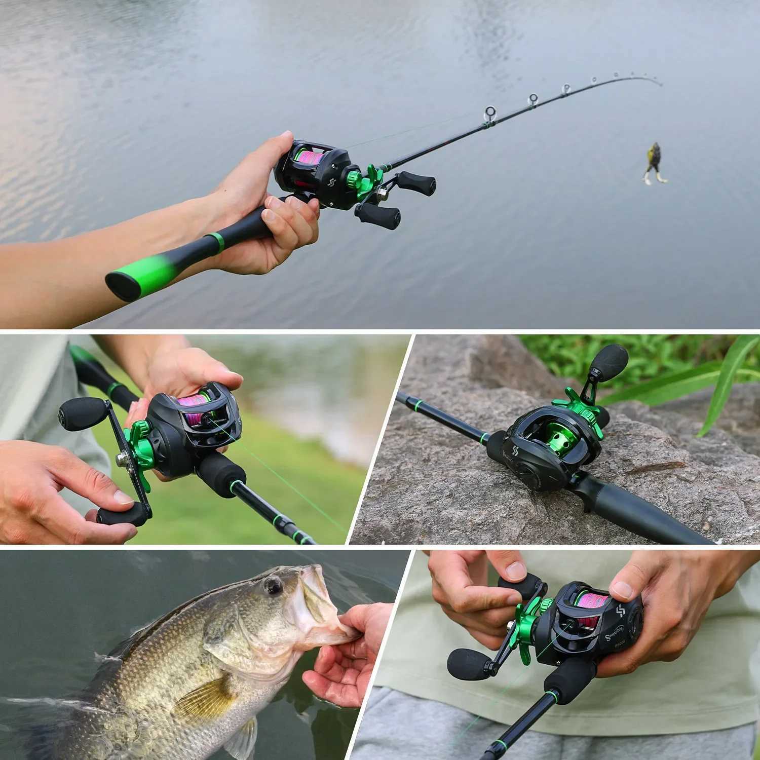 Sougayilang fishing rod reel combination 1.8-2.4m ultra light Caen fiber casting rod and bait reel maximum drag 10Kg bass W241108
