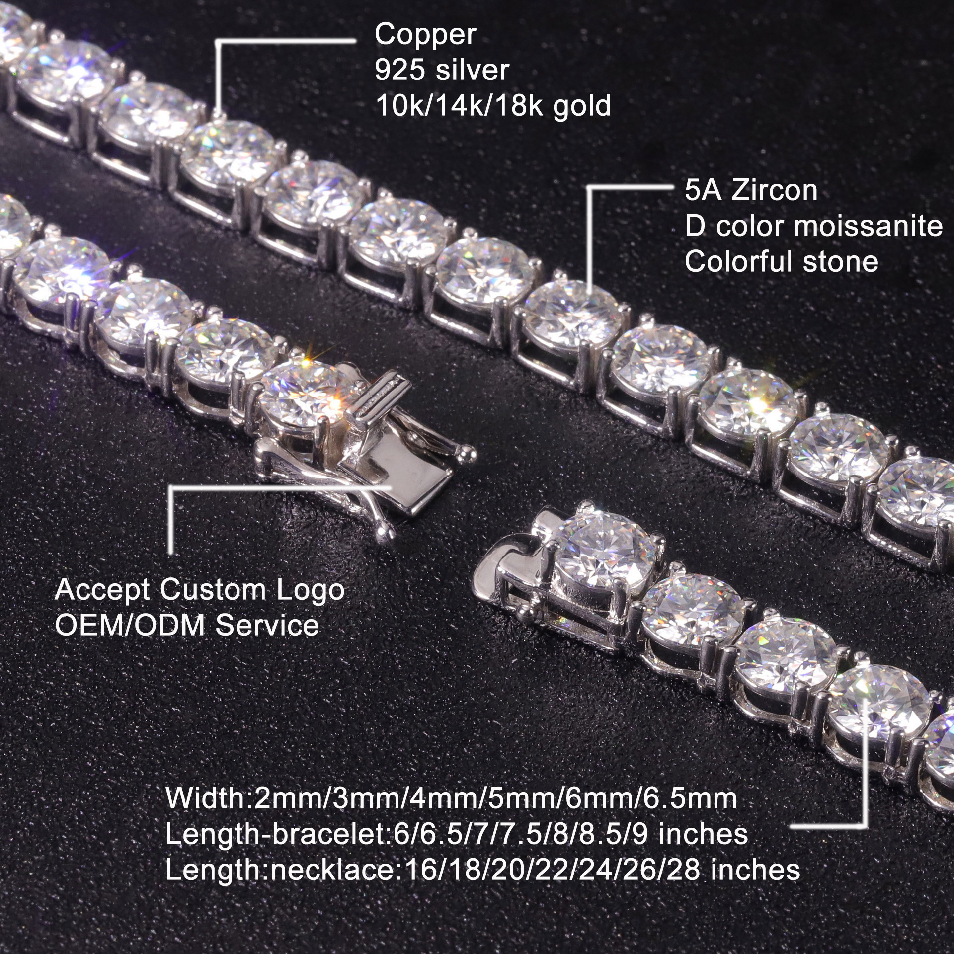 Jewelry Pass Tester Women's Necklace Pure Sier Hip Hop VVS Moissanite Men's Tennis Chain