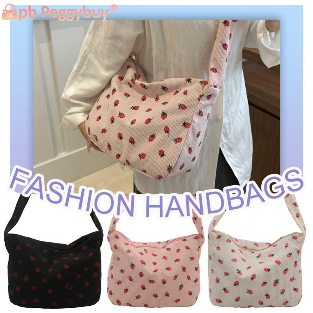 Women Corduroy Shoulder Bag Cute Strawberry Crossbody Bag Handbag Satchel Bag for Shopping Dating