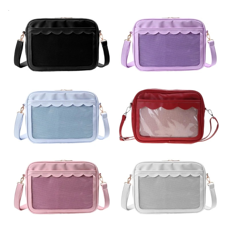Japanese Harajuku Ita womens bag PU transparent pocket Itabag high school girl uniform JK cross body shoulder bag 241107