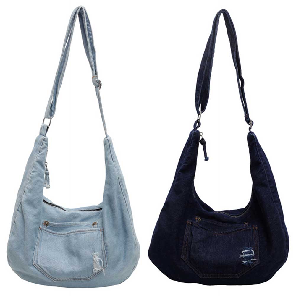 Denim Shoulder Bag for Women Men Adjustable Strap Casual Tote Bag Large Capacity Handbag Satchel Purse Commuter Travel Bag
