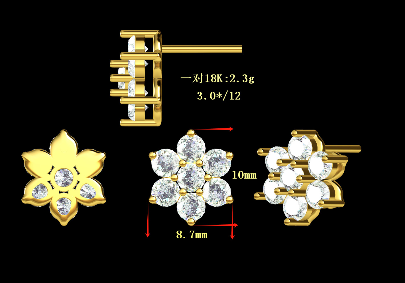 14k Trendy Girl Jewelry Gold Plated wer Stud Earring Women for Parties and Gifts Lab Grown Dia CVD HPHT IGI