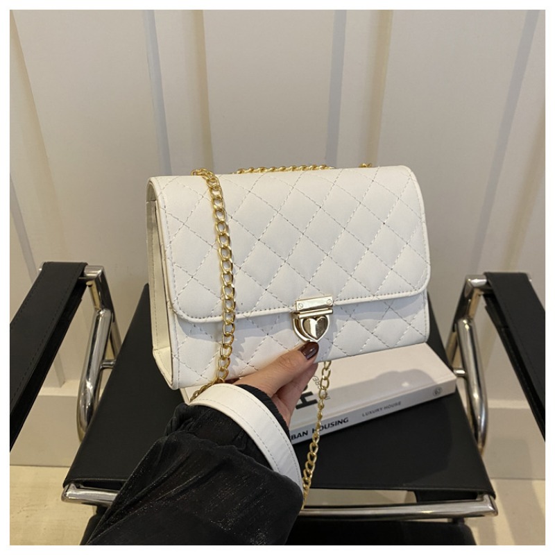 Peach Heart Lock Small Fragrant Wind Rhombus Embroidered Thread Women's Bag New Fashion Shoulder Messenger Chain Women's Bag