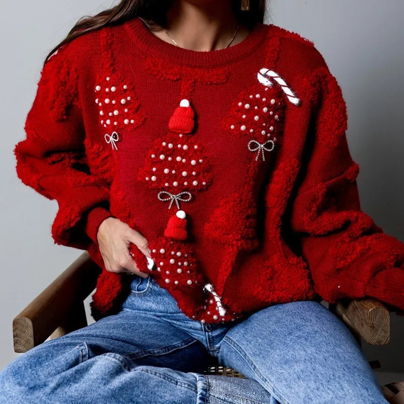 Cozy Solid Pullover: Lantern Sleeve Round Neck Knitted Sweater For Women