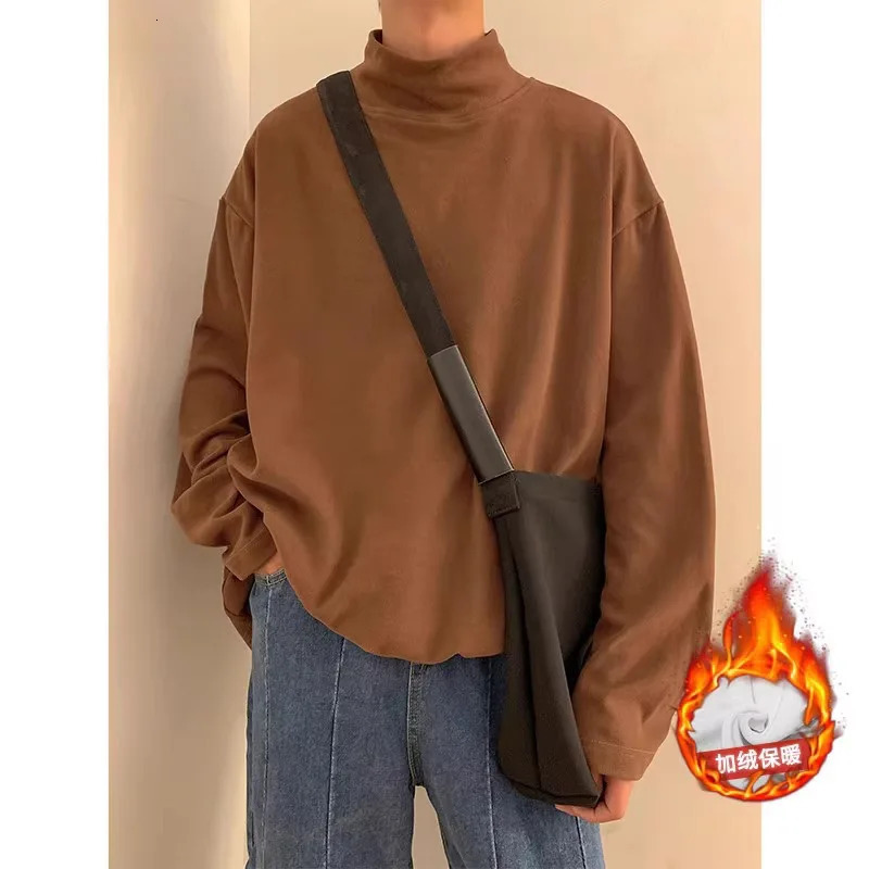 Winter mens long sleeved T-shirt thermosetting underwear solid color thin wool underwear mens clothing 241108