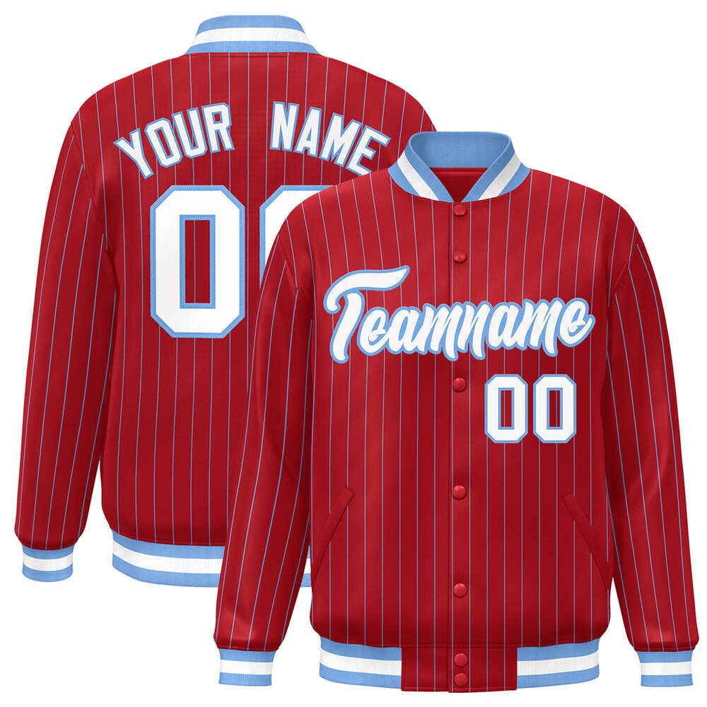 2025 Custom Jacket Pinstripe Full-Snap ed Text Number Varsity Letterman College Baseball Coat