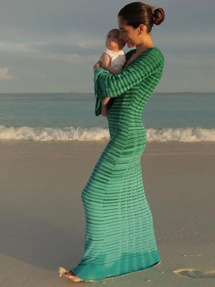 Fashion O-neck Flared Sleeve Knitted Long Dress Womens Casual Elegant Maxi Vestidos Vacation Party Club Evening Robes 240319